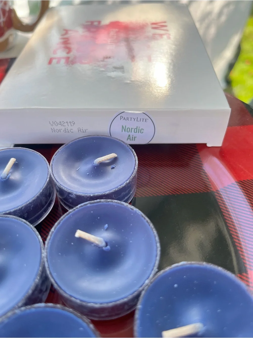 Partylite Blue Round Autumn Christmas Winter Nordic Air Tealights Candle Fir